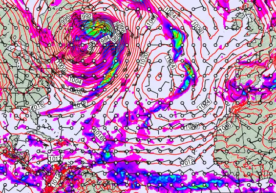 North Atlantic forecast chart for Monday, November 17th, 2025 at 6:00 PM