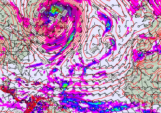 North Atlantic forecast chart for Tuesday, November 18th, 2025 at 12:00 AM