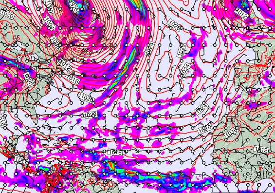 North Atlantic forecast chart for Tuesday, November 18th, 2025 at 12:00 PM