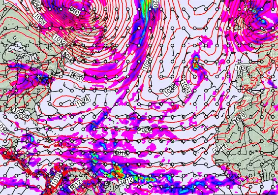 North Atlantic forecast chart for Wednesday, November 19th, 2025 at 12:00 AM