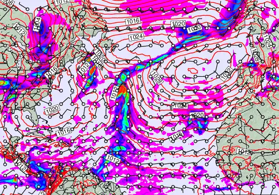 North Atlantic forecast chart for Friday, November 21st, 2025 at 12:00 PM