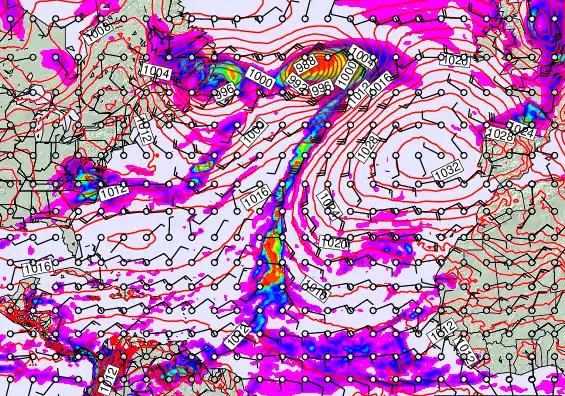 North Atlantic forecast chart for Sunday, November 23rd, 2025 at 12:00 AM