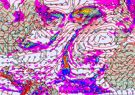 North Atlantic forecast chart for Sunday, November 23rd, 2025 at 6:00 AM