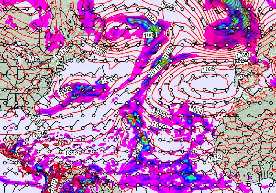 North Atlantic forecast chart for Monday, November 24th, 2025 at 12:00 AM