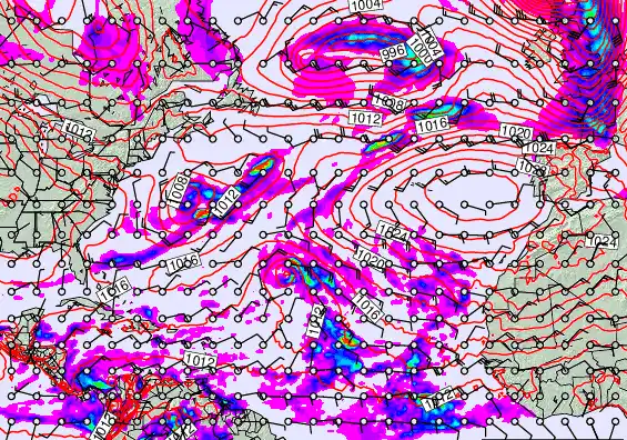 North Atlantic forecast chart for Monday, November 24th, 2025 at 12:00 PM