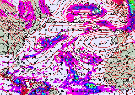 North Atlantic forecast chart for Monday, November 24th, 2025 at 6:00 PM