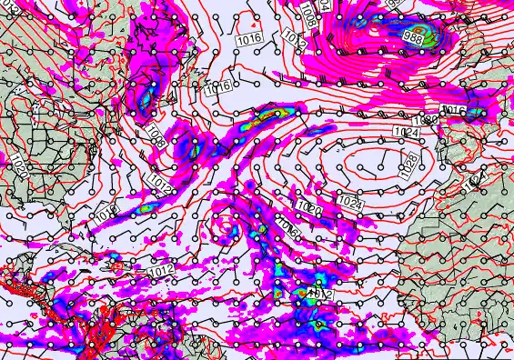 North Atlantic forecast chart for Tuesday, November 25th, 2025 at 6:00 AM
