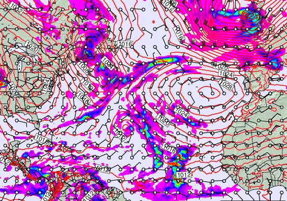 North Atlantic forecast chart for Tuesday, November 25th, 2025 at 12:00 PM