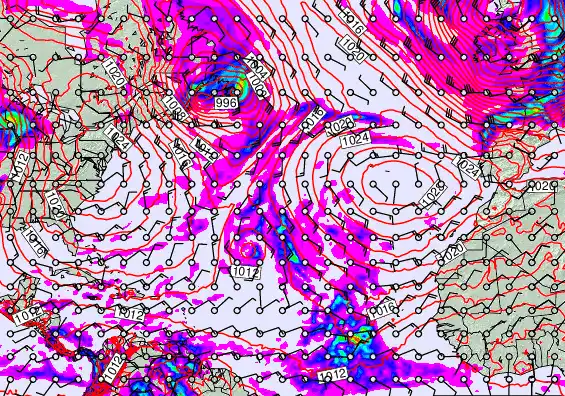 North Atlantic forecast chart for Wednesday, November 26th, 2025 at 12:00 AM