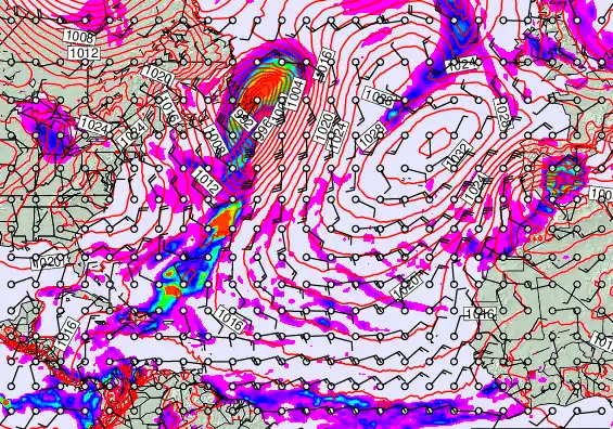 North Atlantic forecast chart for Monday, January 5th, 2026 at 12:00 PM
