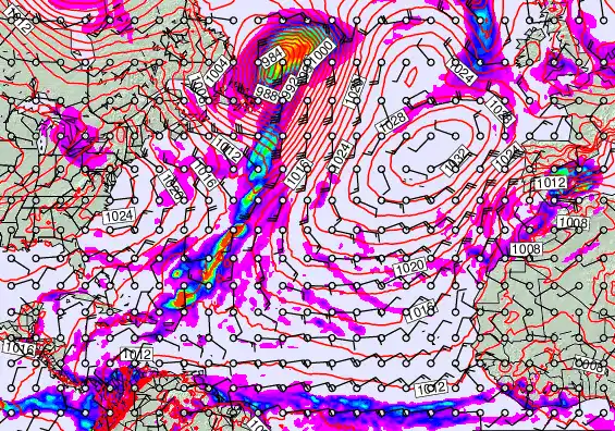 North Atlantic forecast chart for Monday, January 5th, 2026 at 6:00 PM