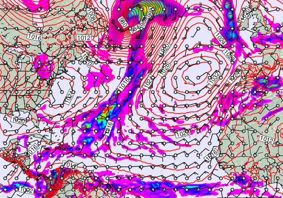 North Atlantic forecast chart for Tuesday, January 6th, 2026 at 12:00 AM