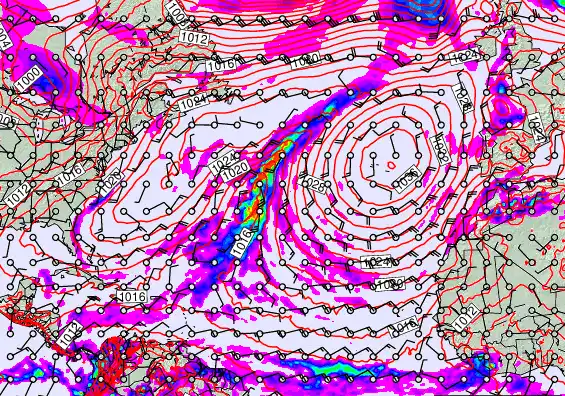 North Atlantic forecast chart for Wednesday, January 7th, 2026 at 12:00 AM