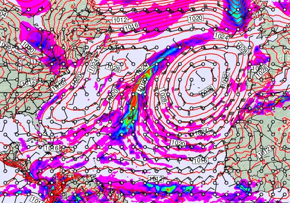 North Atlantic forecast chart for Wednesday, January 7th, 2026 at 6:00 AM