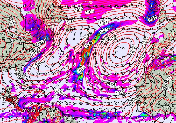 North Atlantic forecast chart for Wednesday, January 7th, 2026 at 12:00 PM