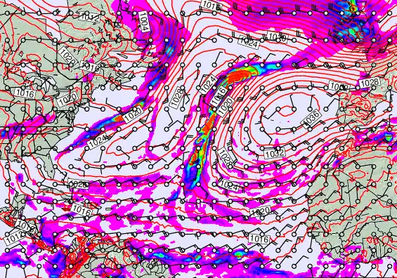 North Atlantic forecast chart for Thursday, January 8th, 2026 at 12:00 PM