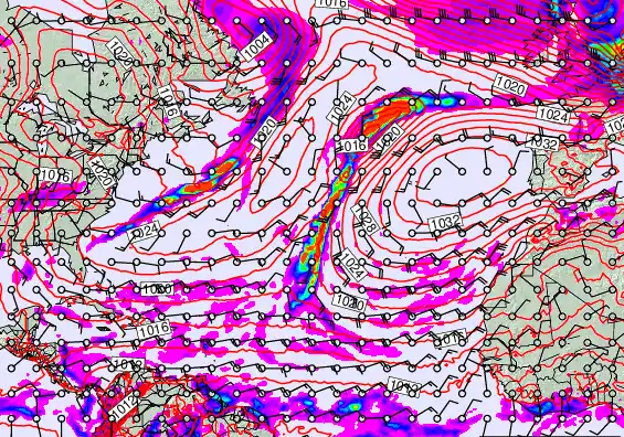 North Atlantic forecast chart for Thursday, January 8th, 2026 at 6:00 PM