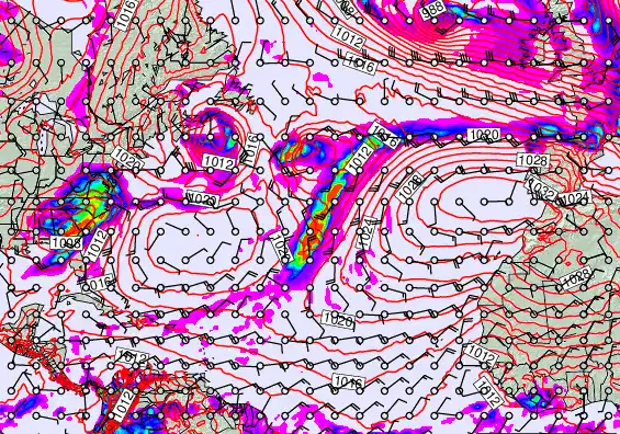 North Atlantic forecast chart for Monday, February 16th, 2026 at 12:00 AM
