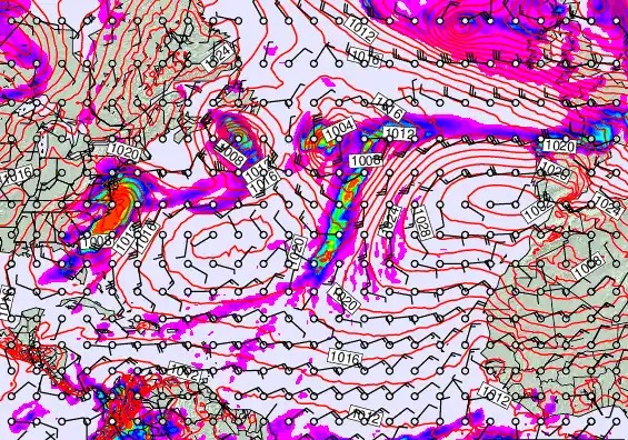 North Atlantic forecast chart for Monday, February 16th, 2026 at 6:00 AM