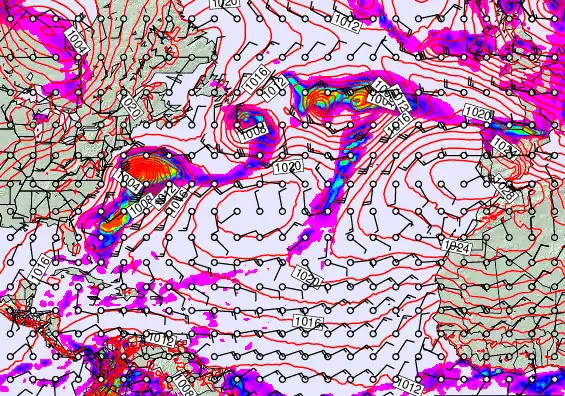 North Atlantic forecast chart for Monday, February 16th, 2026 at 6:00 PM