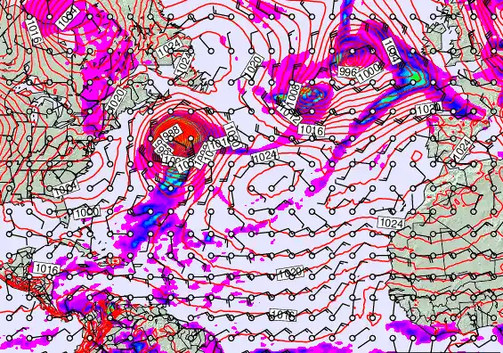 North Atlantic forecast chart for Tuesday, February 17th, 2026 at 12:00 PM