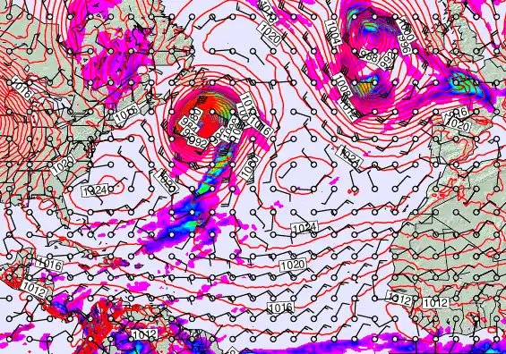 North Atlantic forecast chart for Wednesday, February 18th, 2026 at 12:00 AM