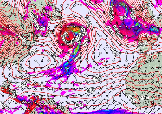 North Atlantic forecast chart for Wednesday, February 18th, 2026 at 6:00 AM