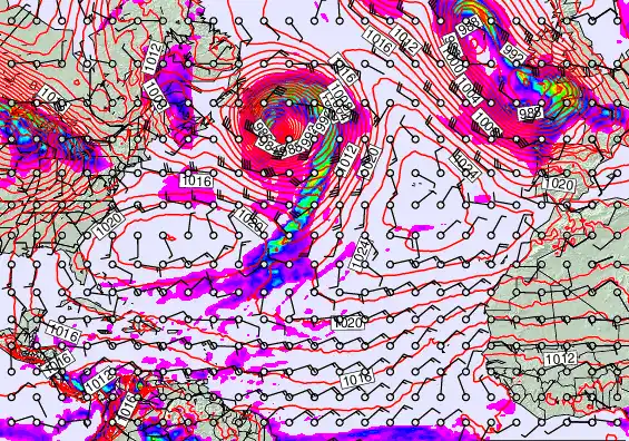 North Atlantic forecast chart for Wednesday, February 18th, 2026 at 12:00 PM