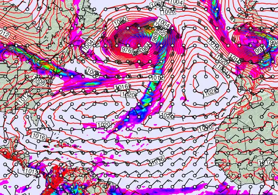 North Atlantic forecast chart for Thursday, February 19th, 2026 at 12:00 AM
