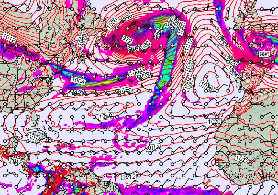 North Atlantic forecast chart for Thursday, February 19th, 2026 at 6:00 AM
