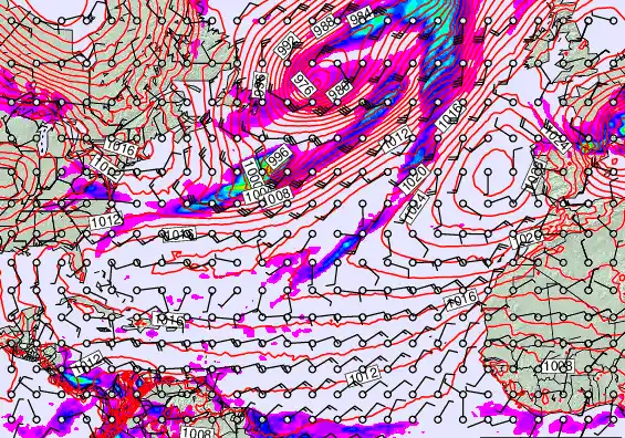North Atlantic forecast chart for Thursday, February 19th, 2026 at 6:00 PM