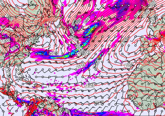 North Atlantic forecast chart for Friday, February 20th, 2026 at 6:00 AM
