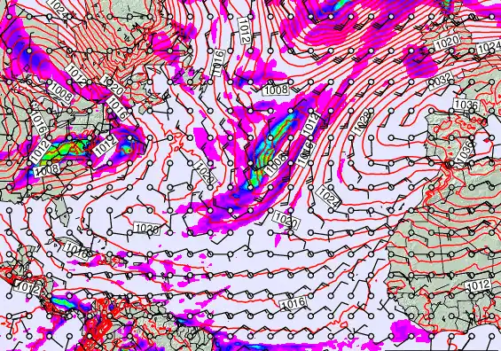 North Atlantic forecast chart for Saturday, February 21st, 2026 at 12:00 PM