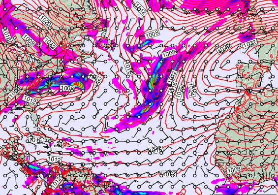 North Atlantic forecast chart for Saturday, February 21st, 2026 at 6:00 PM
