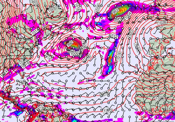 North Atlantic forecast chart for Sunday, February 22nd, 2026 at 6:00 PM