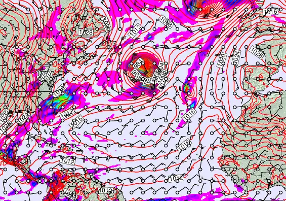 North Atlantic forecast chart for Monday, February 23rd, 2026 at 6:00 AM