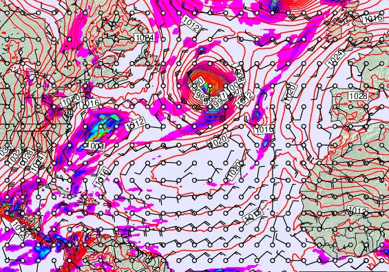 North Atlantic forecast chart for Monday, February 23rd, 2026 at 12:00 PM