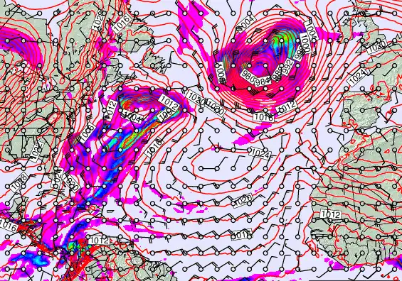 North Atlantic forecast chart for Tuesday, February 24th, 2026 at 12:00 PM