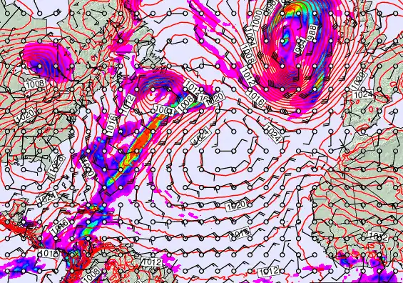 North Atlantic forecast chart for Wednesday, February 25th, 2026 at 12:00 AM