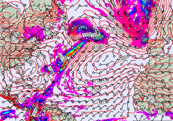 North Atlantic forecast chart for Wednesday, February 25th, 2026 at 12:00 PM
