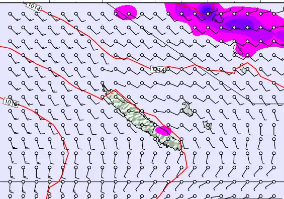 New Caledonia forecast chart for Thursday, May 1st, 2025 at 12:00 PM