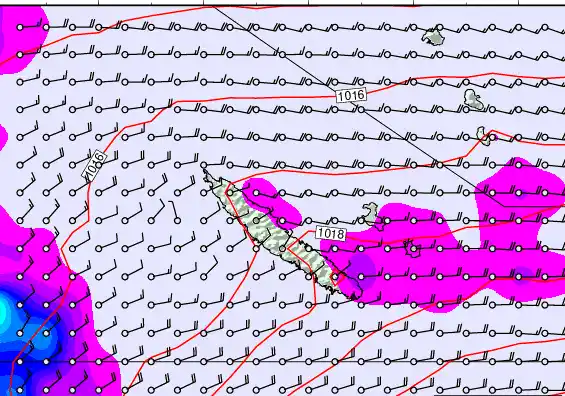 New Caledonia forecast chart for Saturday, August 23rd, 2025 at 12:00 PM