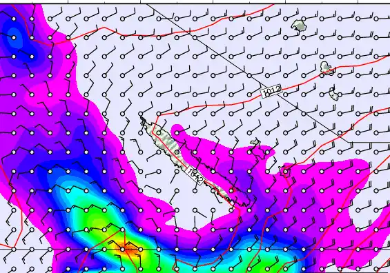 New Caledonia forecast chart for Sunday, August 24th, 2025 at 6:00 AM
