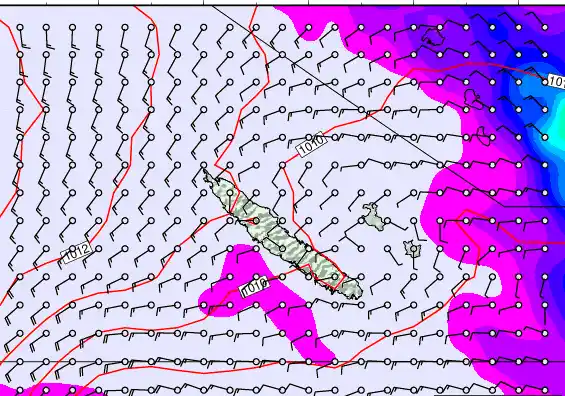 New Caledonia forecast chart for Monday, August 25th, 2025 at 12:00 PM