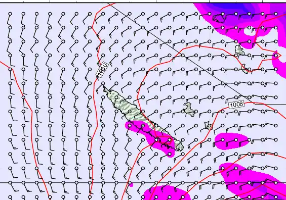 New Caledonia forecast chart for Tuesday, August 26th, 2025 at 6:00 PM