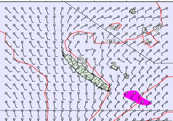 New Caledonia forecast chart for Wednesday, August 27th, 2025 at 12:00 PM