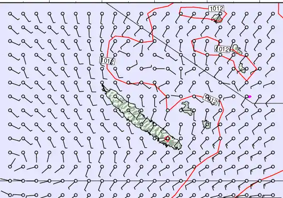 New Caledonia forecast chart for Wednesday, August 27th, 2025 at 6:00 PM