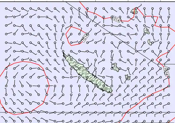 New Caledonia forecast chart for Thursday, August 28th, 2025 at 12:00 AM