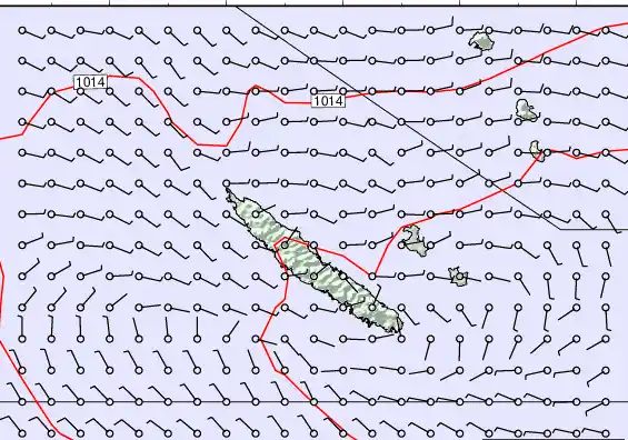 New Caledonia forecast chart for Thursday, August 28th, 2025 at 6:00 PM