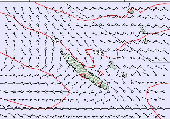 New Caledonia forecast chart for Saturday, August 30th, 2025 at 6:00 AM